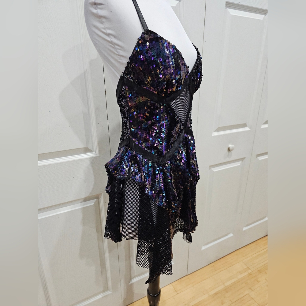 Dolls Kill Club Exx Fantastical Firefly Fishnet Sequin Black Purple Rave Dress S - Picture 9 of 14